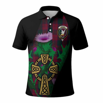 Lindsay Tartan Crest Polo Shirt Celtic Cross Thistle Flowers