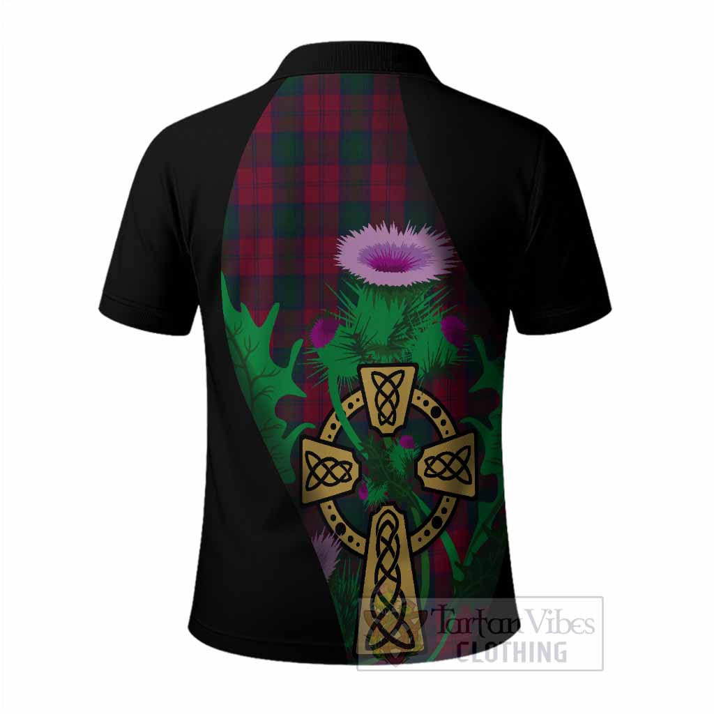 Lindsay Tartan Crest Polo Shirt Celtic Cross Thistle Flowers