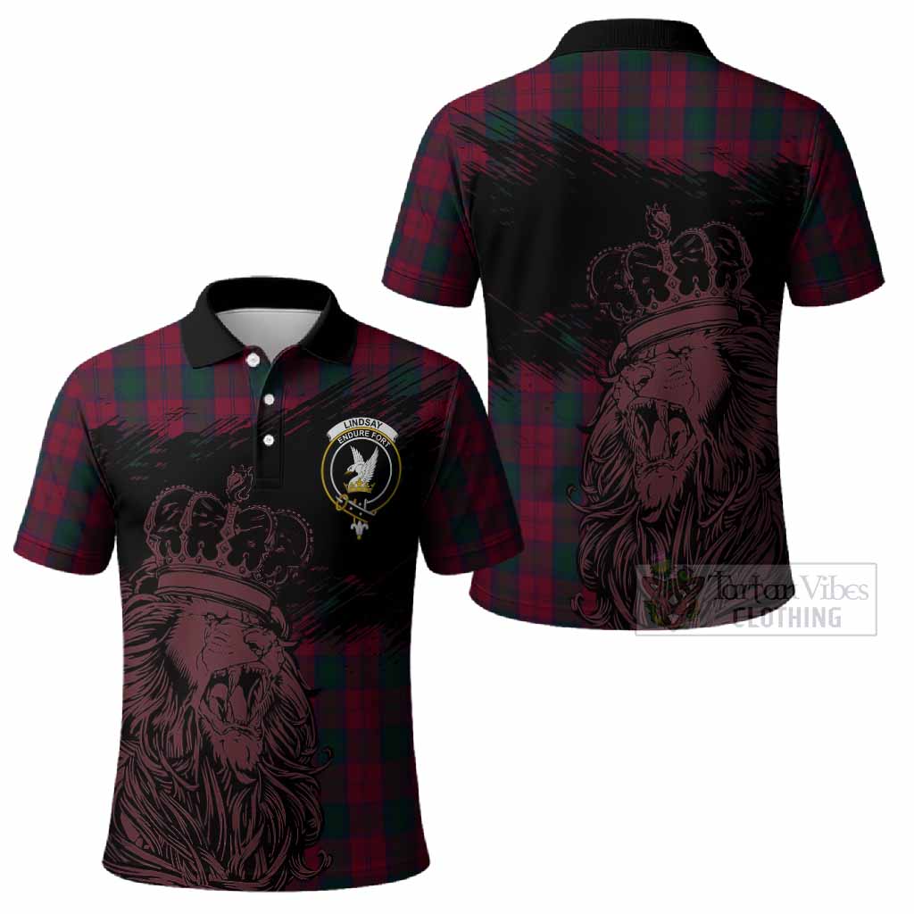 Lindsay Tartan Crest Polo Shirt Crowned Lion Heritage Style
