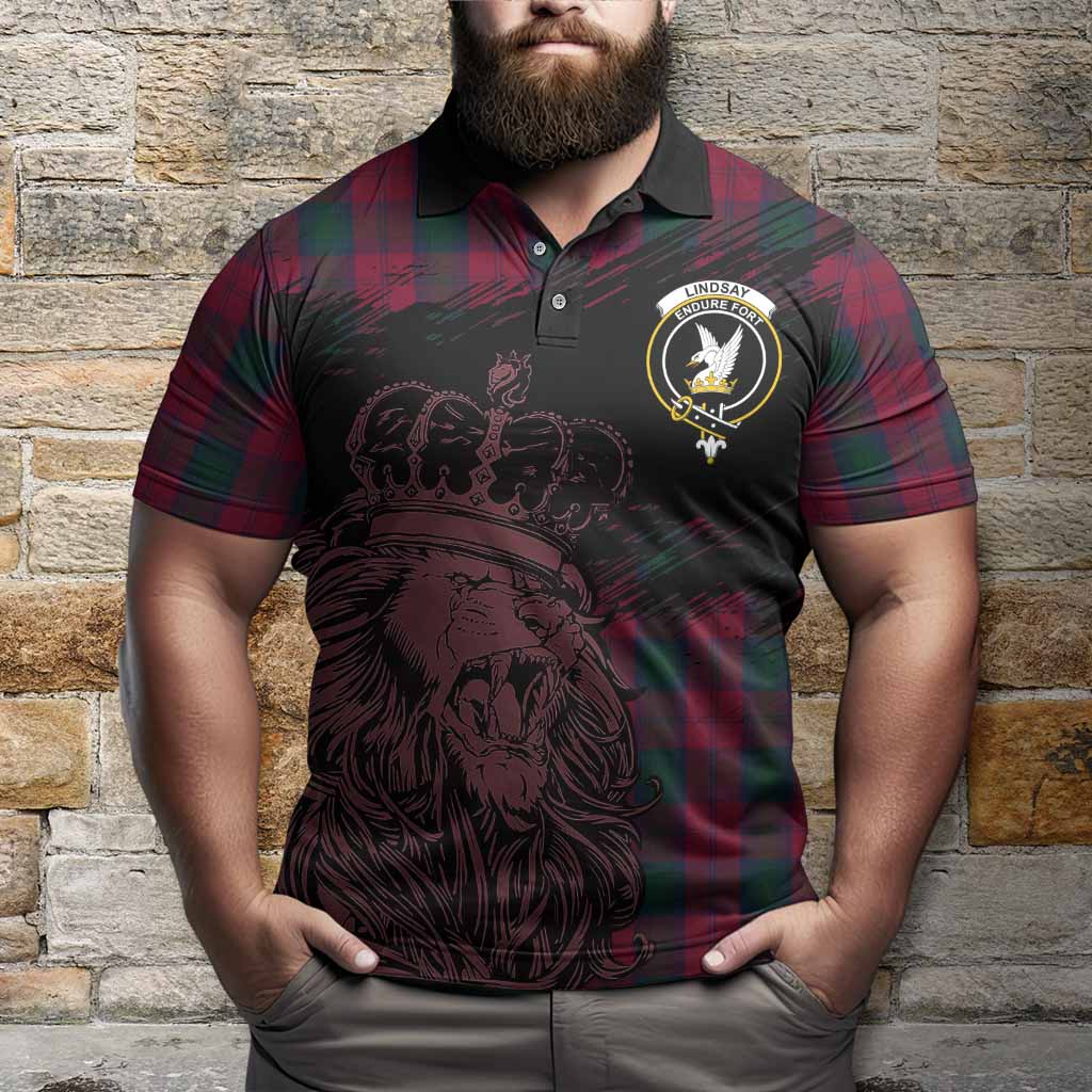 Lindsay Tartan Crest Polo Shirt Crowned Lion Heritage Style