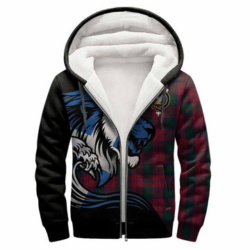 Lindsay Tartan Crest Sherpa Hoodie Scottish Golden Lions Wave Flow