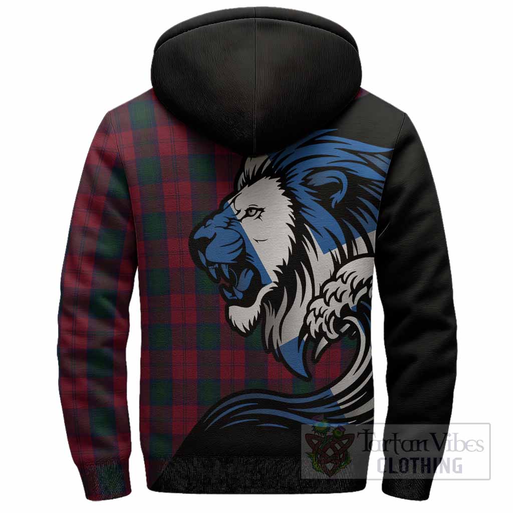 Lindsay Tartan Crest Sherpa Hoodie Scottish Golden Lions Wave Flow