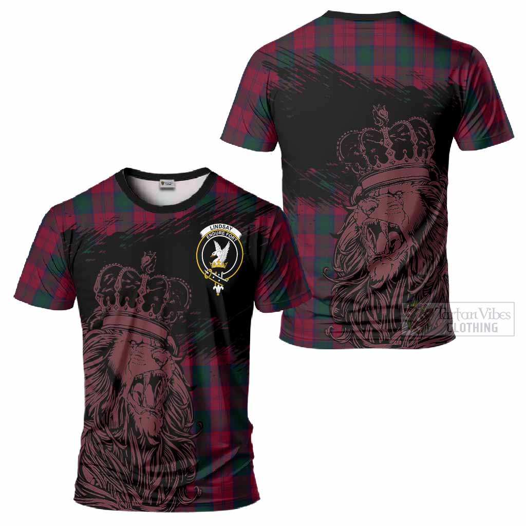 Lindsay Tartan Crest T-Shirt Crowned Lion Heritage Style