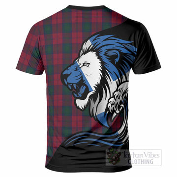 Lindsay Tartan Crest T-Shirt Scottish Golden Lions Wave Flow