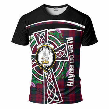 Lindsay Tartan Crest T-Shirt Scottish Thistle Celtic Cross Alba Gu Brath