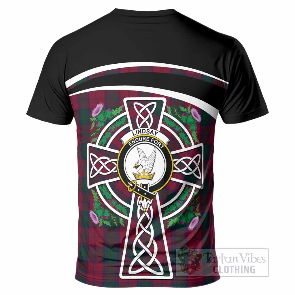 Lindsay Tartan Crest T-Shirt Scottish Thistle Celtic Cross Alba Gu Brath