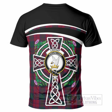 Lindsay Tartan Crest T-Shirt Scottish Thistle Celtic Cross Alba Gu Brath