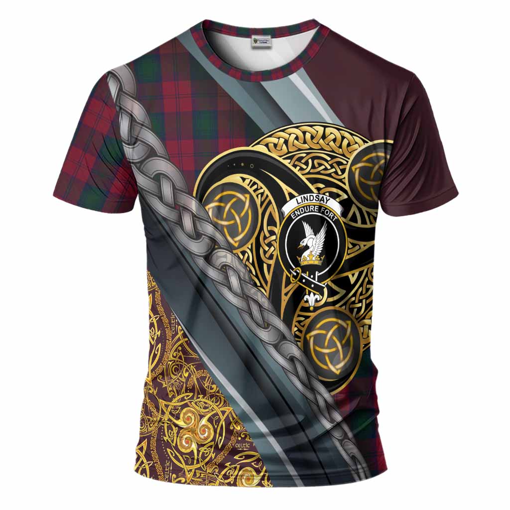 Lindsay Tartan Crest T-Shirt Scottish Triskele Celtic