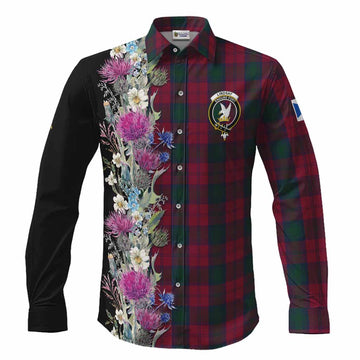 Lindsay Tartan Crest Thistle Floral Long Sleeve Button Shirts