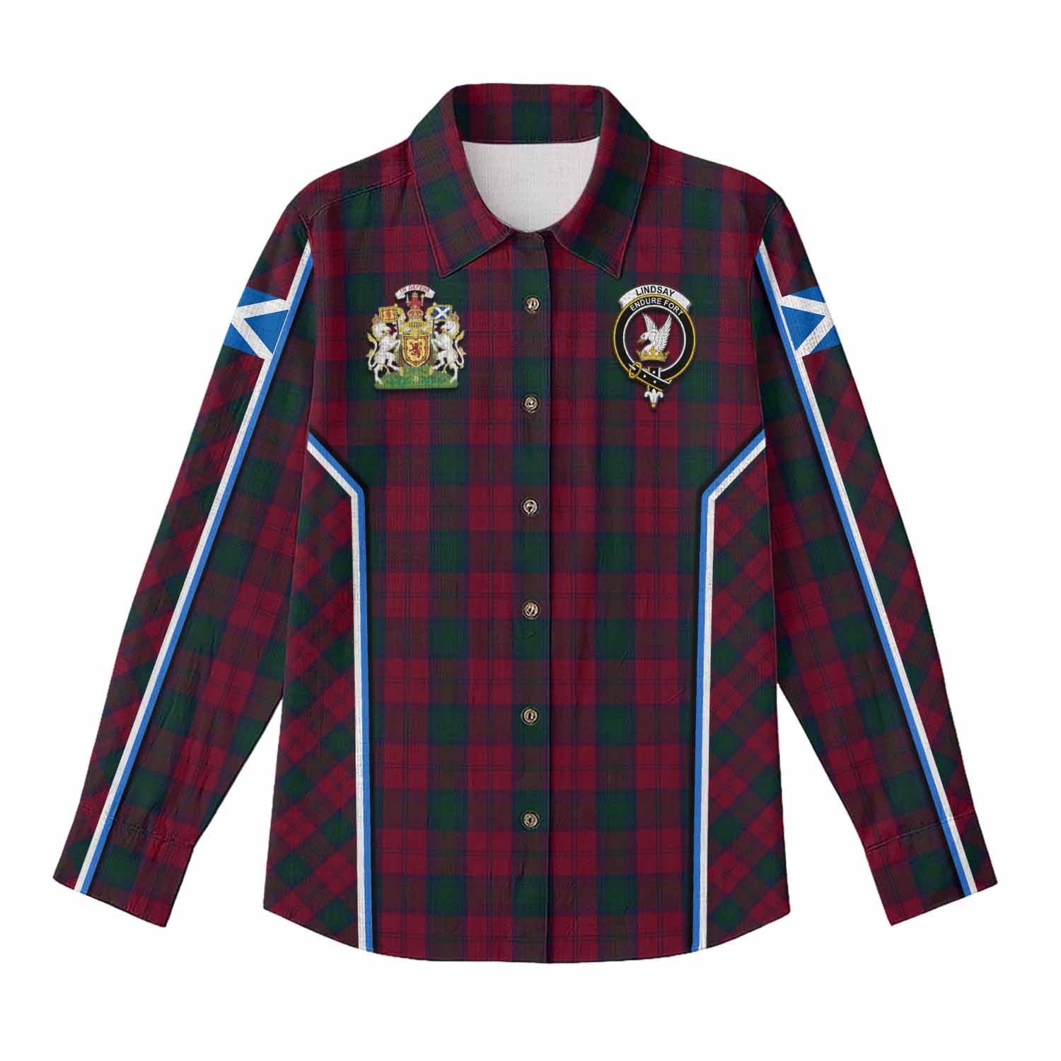 Lindsay Tartan Crest Women Casual Shirt Scotland Coat of Arm Flag Style - Tartan Vibes Clothing