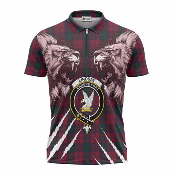 Lindsay Tartan Crest Zipper Polo Shirt Ferocious Lion Style
