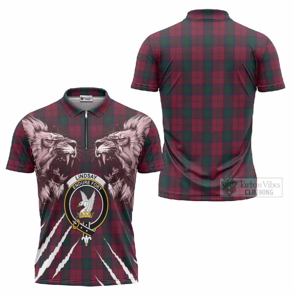 Lindsay Tartan Crest Zipper Polo Shirt Ferocious Lion Style