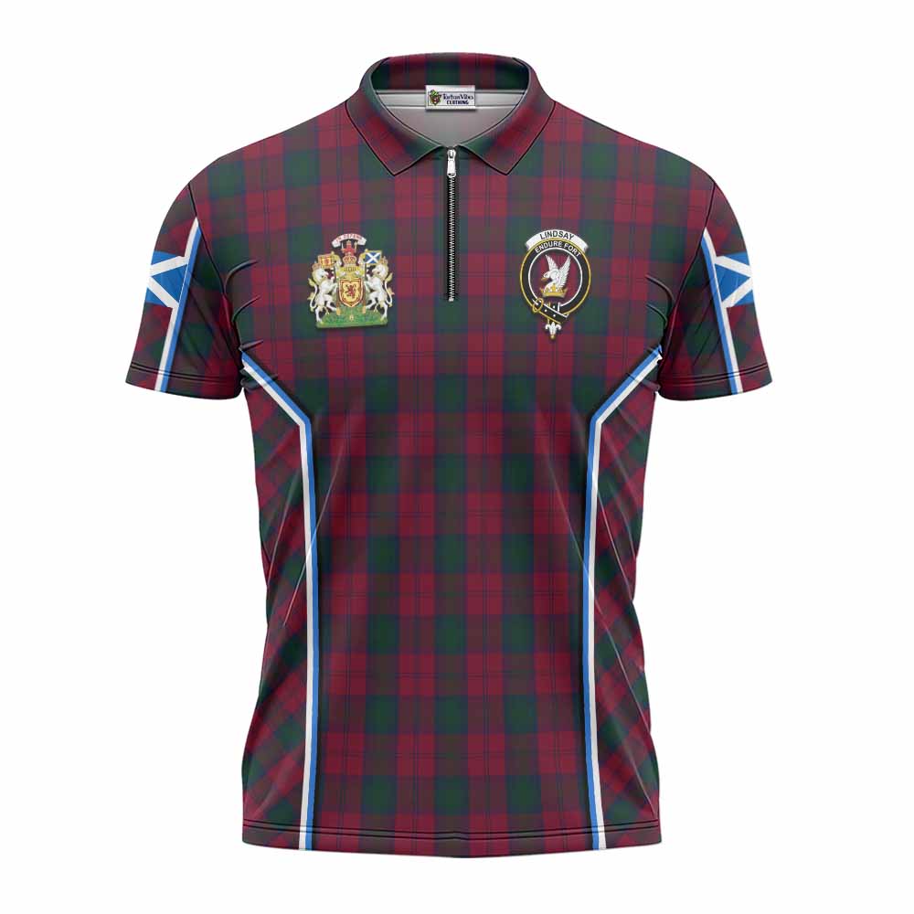 Lindsay Tartan Crest Zipper Polo Shirt Scotland Coat of Arm Flag Style - Tartan Vibes Clothing
