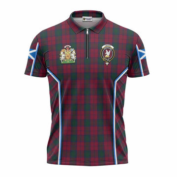 Lindsay Tartan Crest Zipper Polo Shirt Scotland Coat of Arm Flag Style