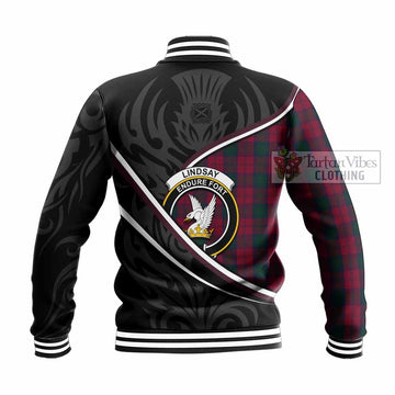 Lindsay Tartan Family Crest Baseball Jacket Celtic Scottish Thistle Floral