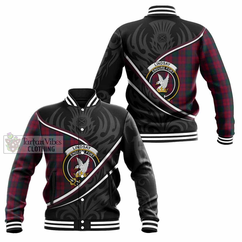 Lindsay Tartan Family Crest Baseball Jacket Celtic Scottish Thistle Floral - Tartan Vibes Clothing