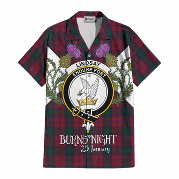 Lindsay Tartan Family Crest Cotton Hawaiian Shirt Scottish Burns Night Thistle Floral