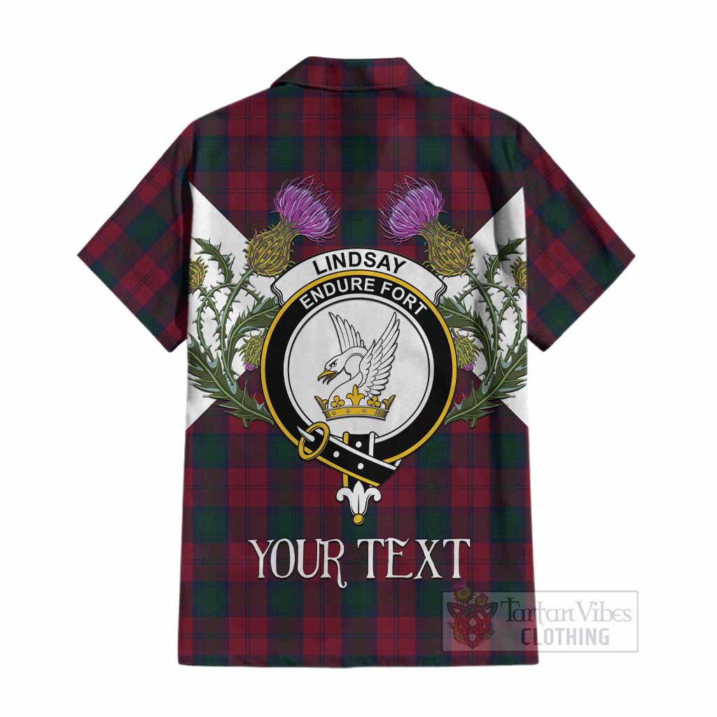 Lindsay Tartan Family Crest Cotton Hawaiian Shirt Scottish Burns Night Thistle Floral