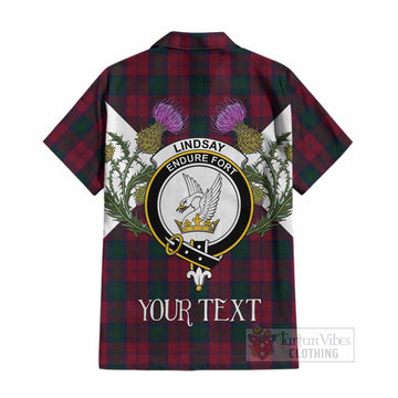 Lindsay Tartan Family Crest Cotton Hawaiian Shirt Scottish Burns Night Thistle Floral