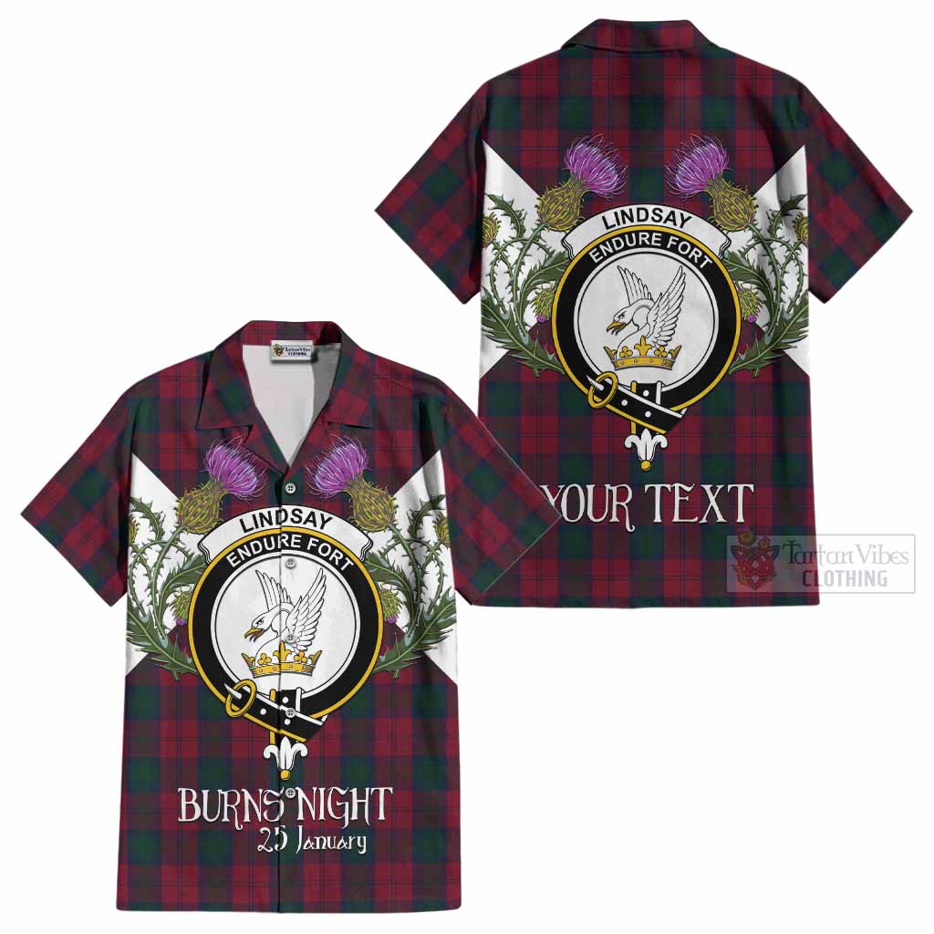 Lindsay Tartan Family Crest Cotton Hawaiian Shirt Scottish Burns Night Thistle Floral
