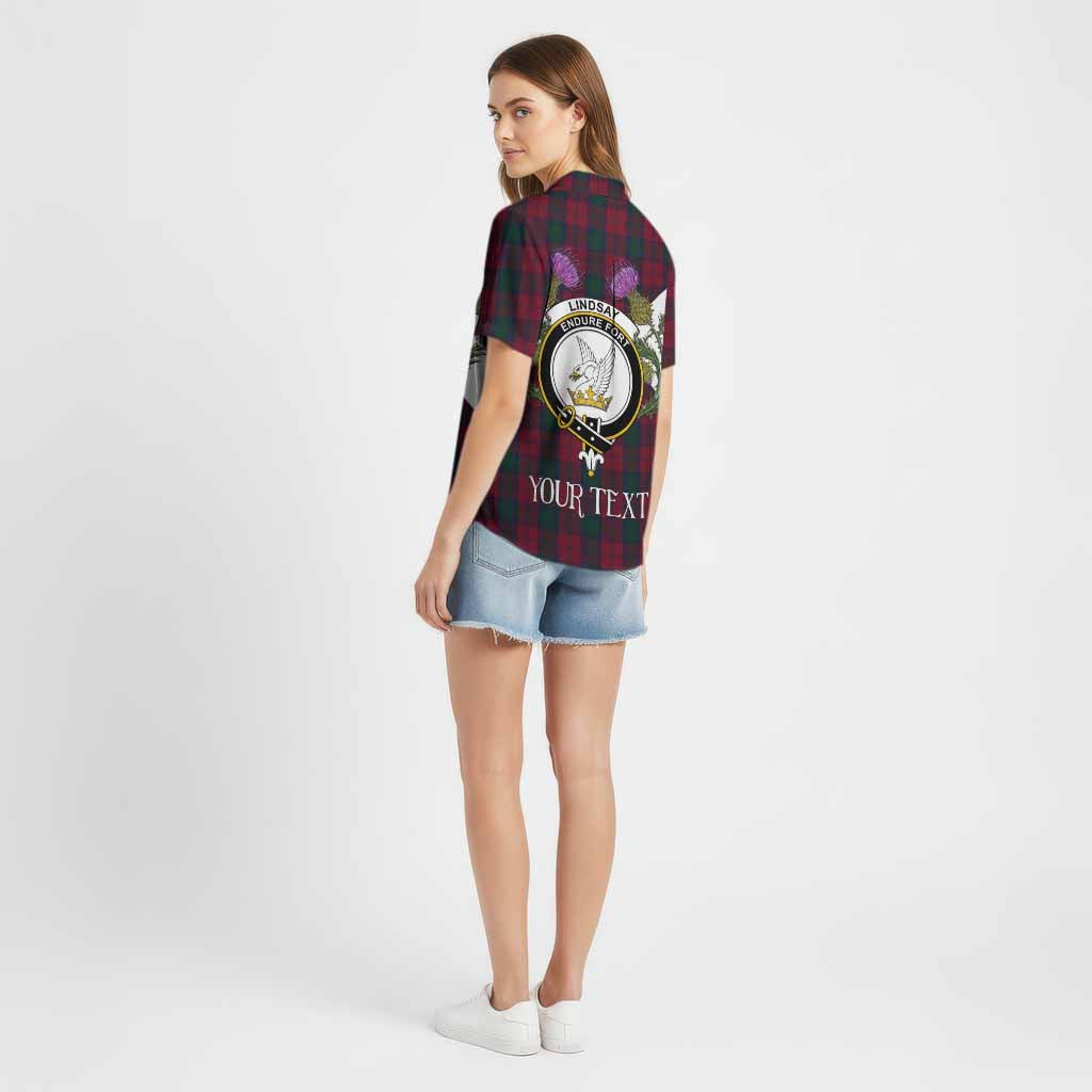 Lindsay Tartan Family Crest Cotton Hawaiian Shirt Scottish Burns Night Thistle Floral