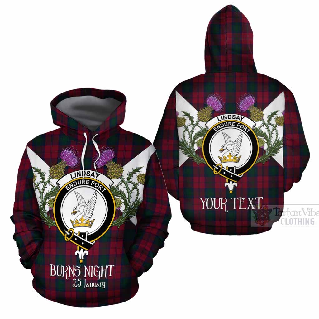 Lindsay Tartan Family Crest Cotton Hoodie Scottish Burns Night Thistle Floral