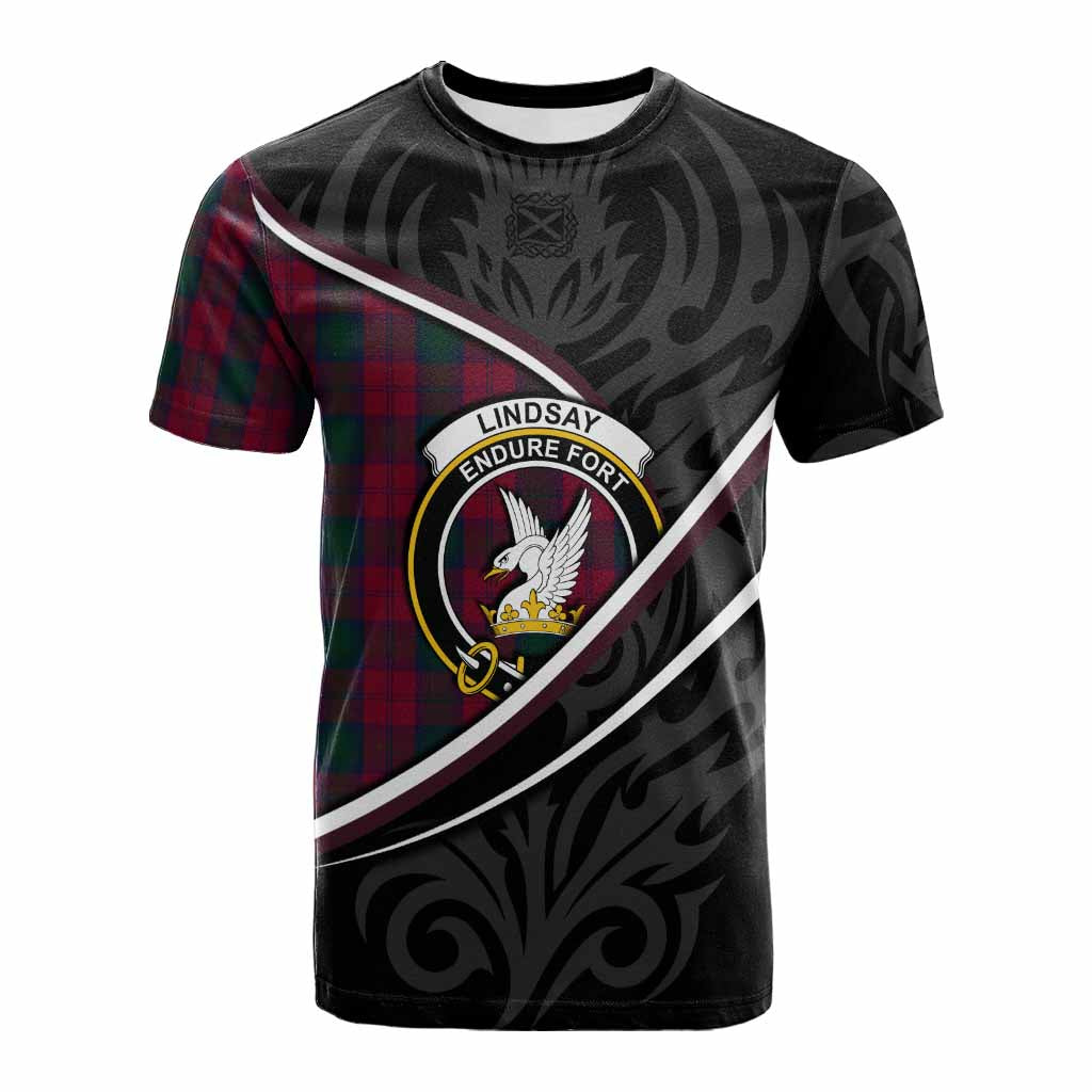 Lindsay Tartan Family Crest Cotton T-shirt Celtic Scottish Thistle Floral - Tartan Vibes Clothing