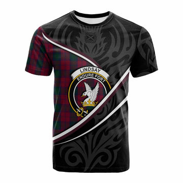Lindsay Tartan Family Crest Cotton T-shirt Celtic Scottish Thistle Floral - Tartan Vibes Clothing