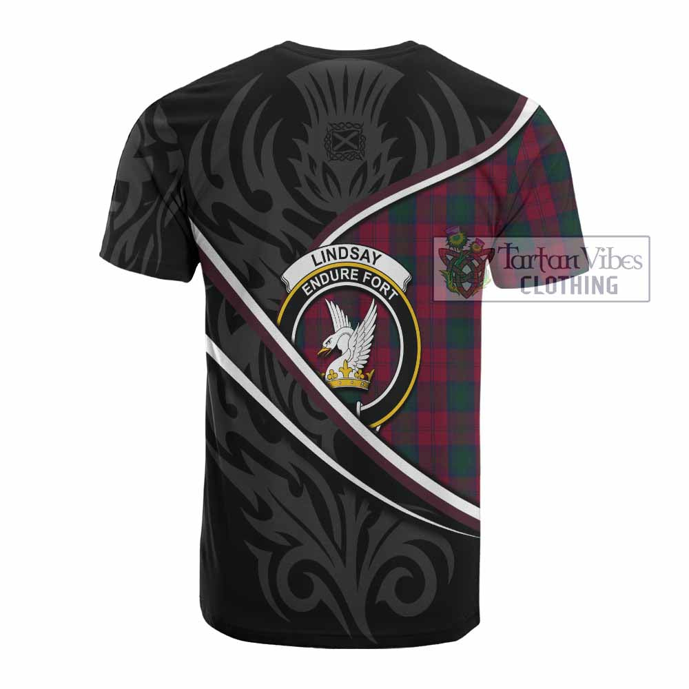 Lindsay Tartan Family Crest Cotton T-shirt Celtic Scottish Thistle Floral - Tartan Vibes Clothing