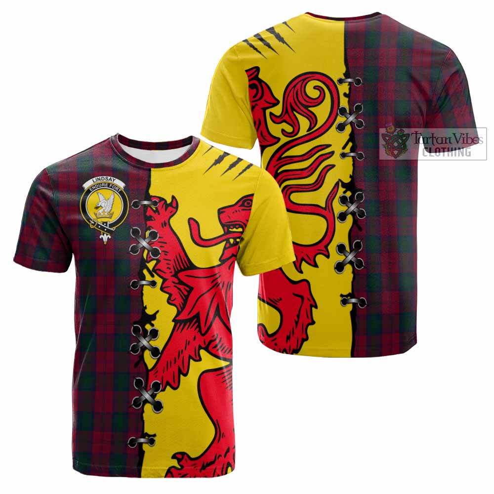 Lindsay Tartan Family Crest Cotton T-shirt Lion Rampant Honor - Tartan Vibes Clothing
