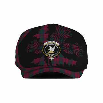 Lindsay Tartan Family Crest Flat Cap, Jeff Cap Scotland Thistle Floral