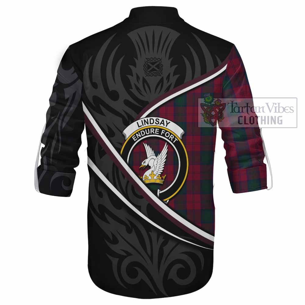 Lindsay Tartan Family Crest Ghillie Kilt Shirt Celtic Scottish Thistle Floral - Tartan Vibes Clothing