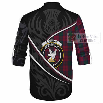 Lindsay Tartan Family Crest Ghillie Kilt Shirt Celtic Scottish Thistle Floral - Tartan Vibes Clothing