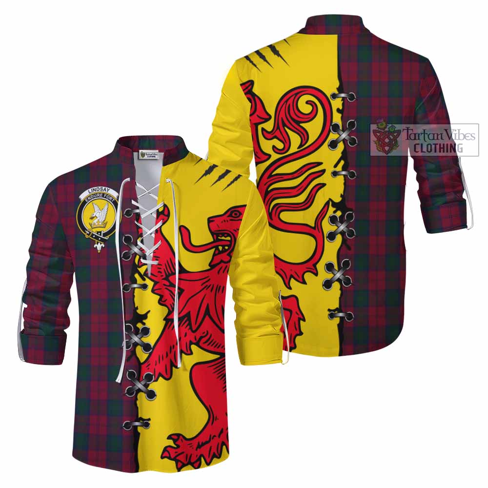 Lindsay Tartan Family Crest Ghillie Kilt Shirt Lion Rampant Honor - Tartan Vibes Clothing