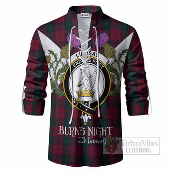 Lindsay Tartan Family Crest Ghillie Shirt Scottish Burns Night Thistle Floral