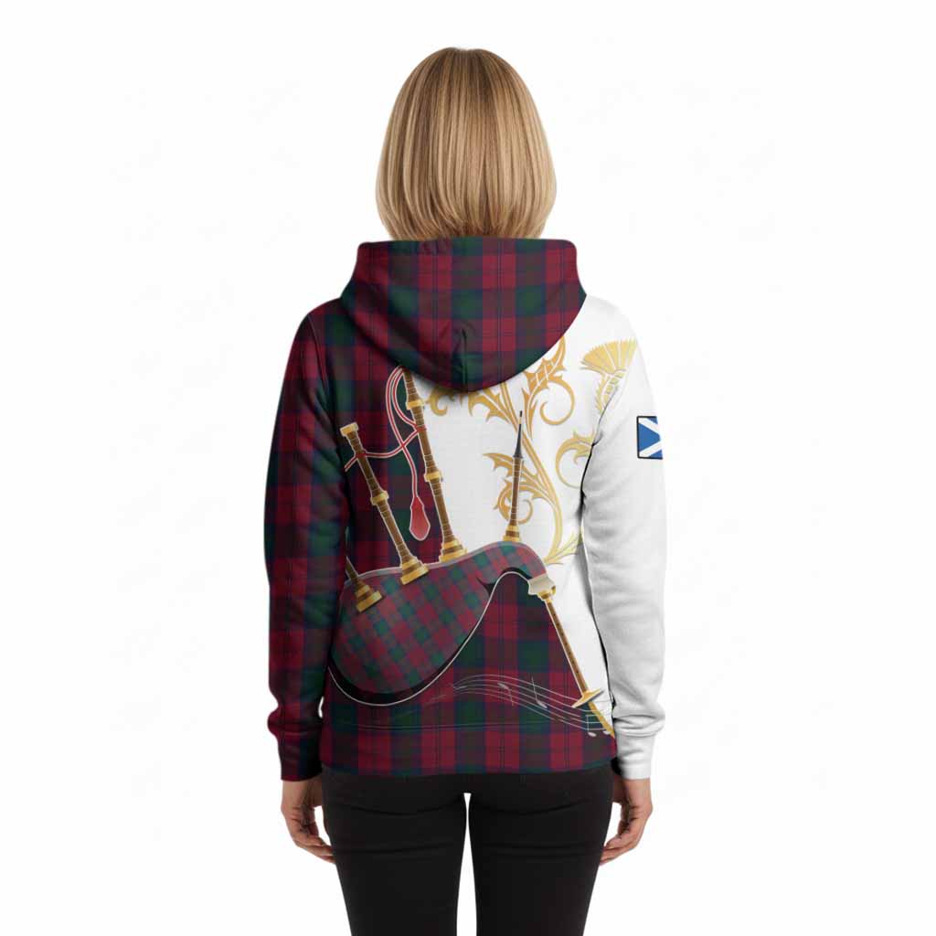 Lindsay Tartan Family Crest Hoodie Bagpipes with Scottish Thistle