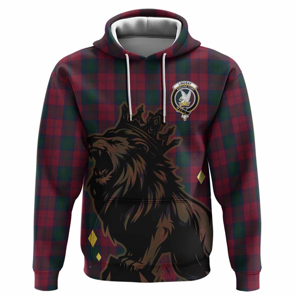 Lindsay Tartan Family Crest Hoodie Crowned Lion Roaring