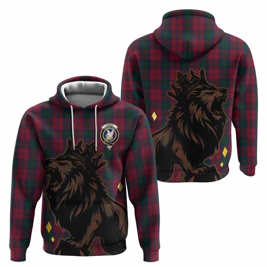 Lindsay Tartan Family Crest Hoodie Crowned Lion Roaring