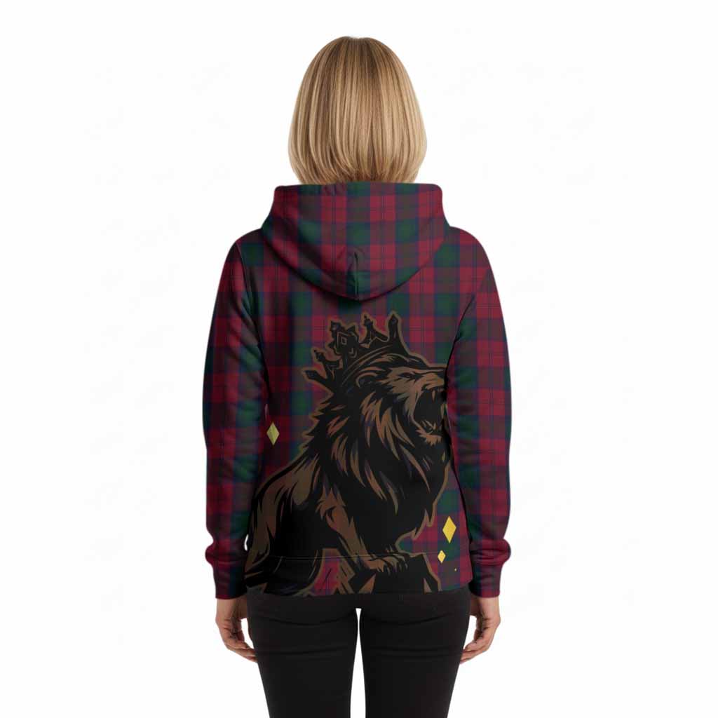 Lindsay Tartan Family Crest Hoodie Crowned Lion Roaring