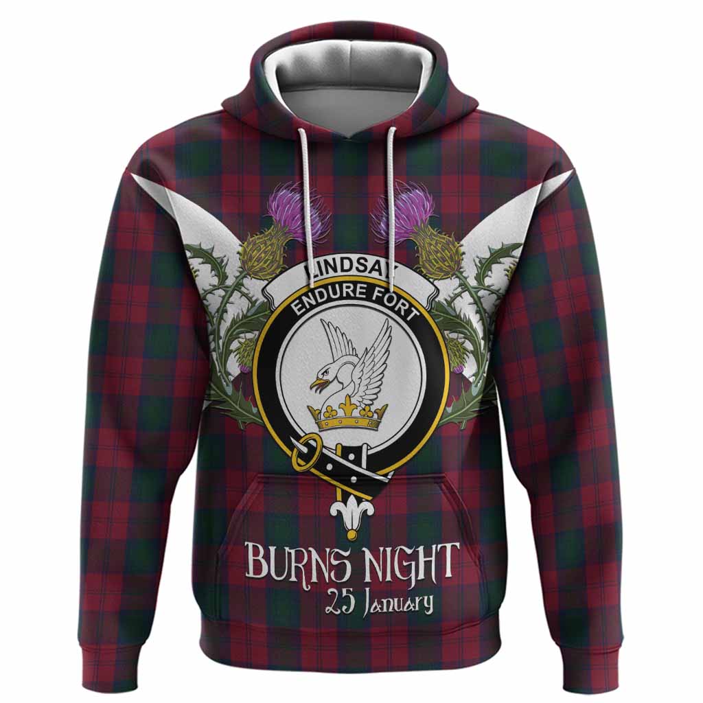 Lindsay Tartan Family Crest Hoodie Scottish Burns Night Thistle Floral