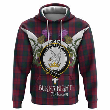 Lindsay Tartan Family Crest Hoodie Scottish Burns Night Thistle Floral