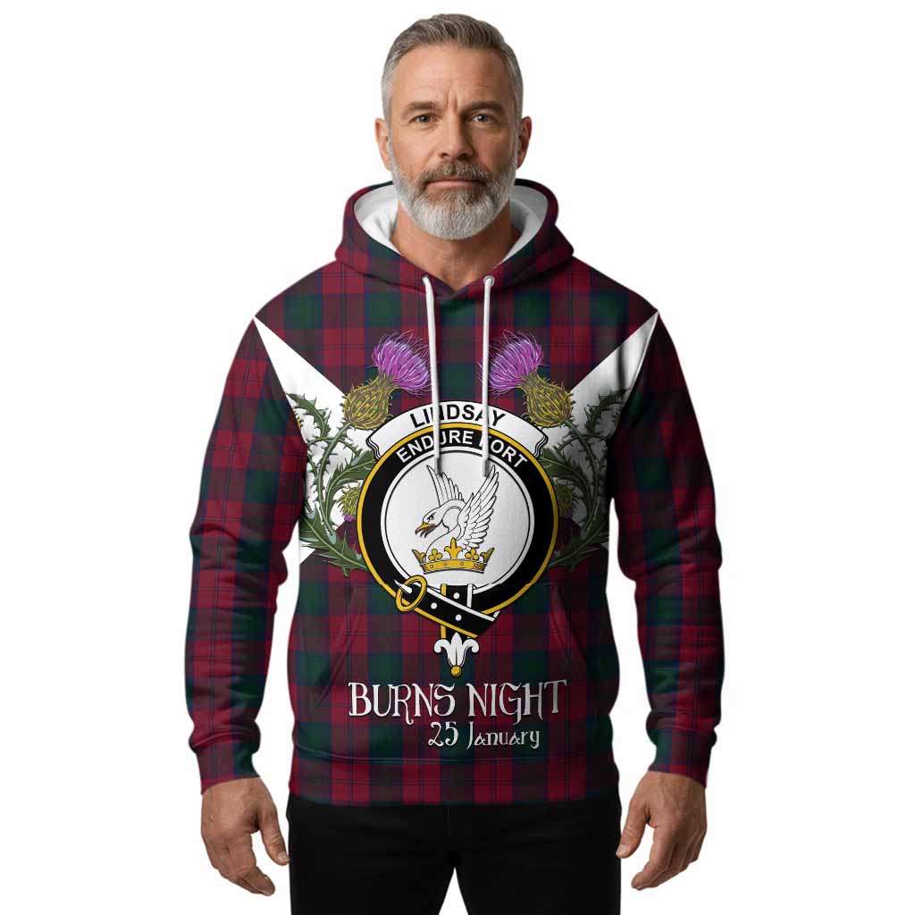 Lindsay Tartan Family Crest Hoodie Scottish Burns Night Thistle Floral