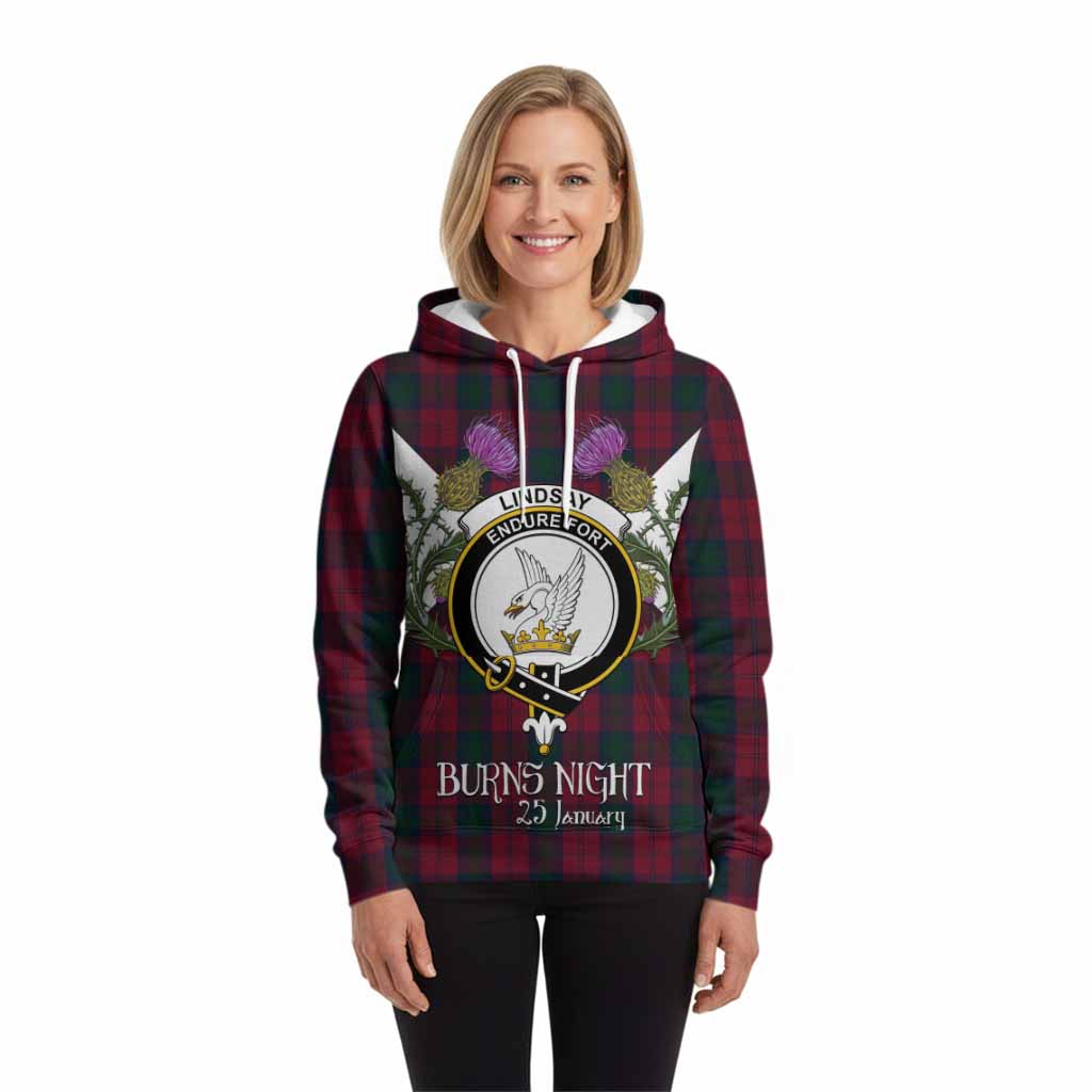 Lindsay Tartan Family Crest Hoodie Scottish Burns Night Thistle Floral