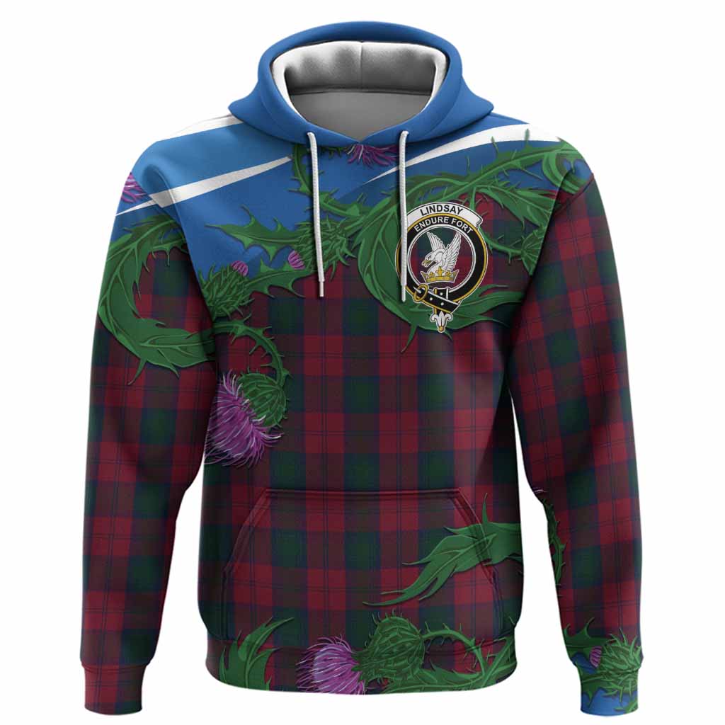 Lindsay Tartan Family Crest Hoodie Thistle in Minimalism