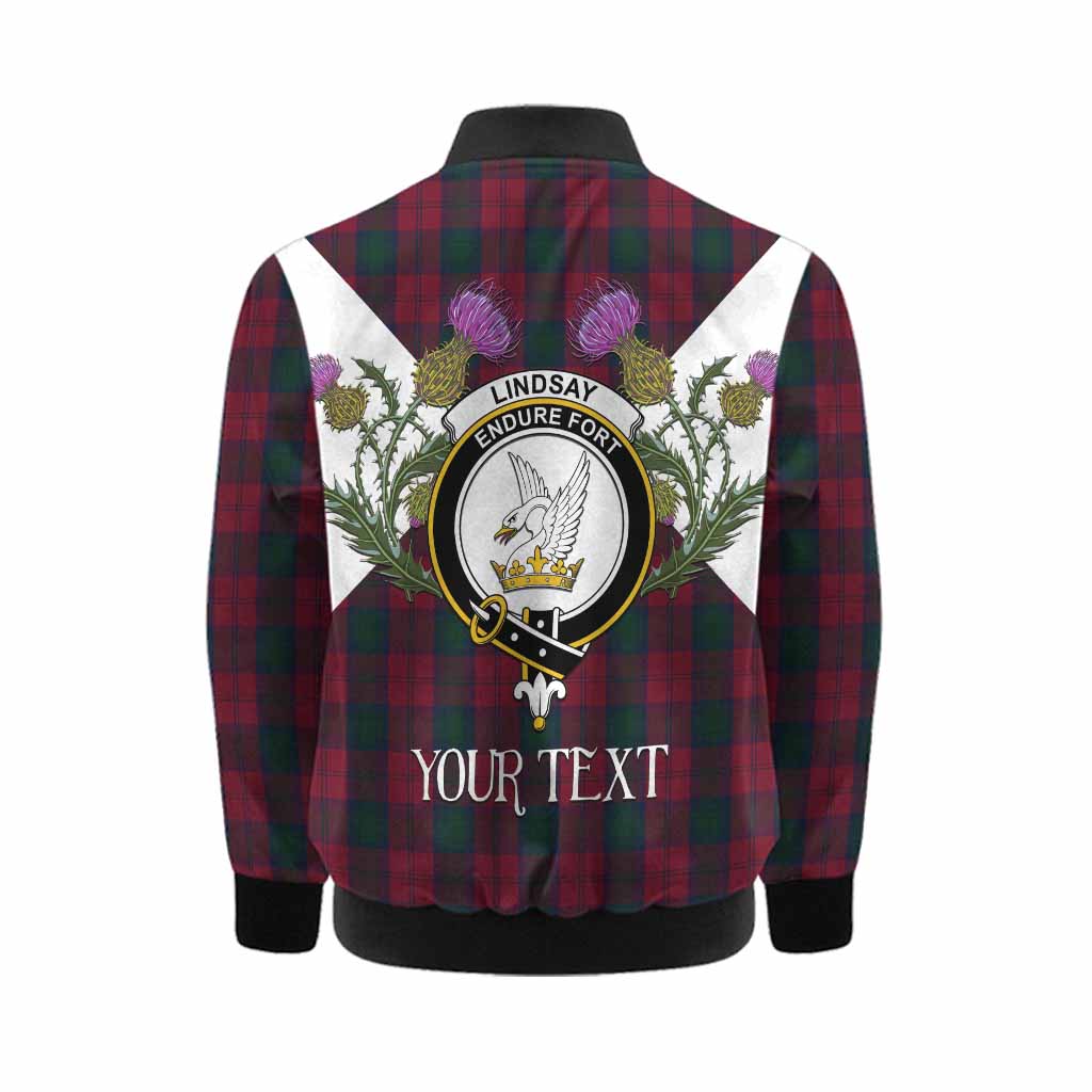 Lindsay Tartan Family Crest Kid Bomber Jacket Scottish Burns Night Thistle Floral