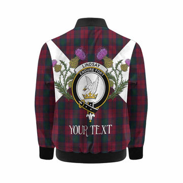 Lindsay Tartan Family Crest Kid Bomber Jacket Scottish Burns Night Thistle Floral