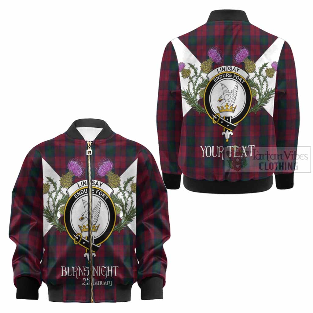 Lindsay Tartan Family Crest Kid Bomber Jacket Scottish Burns Night Thistle Floral