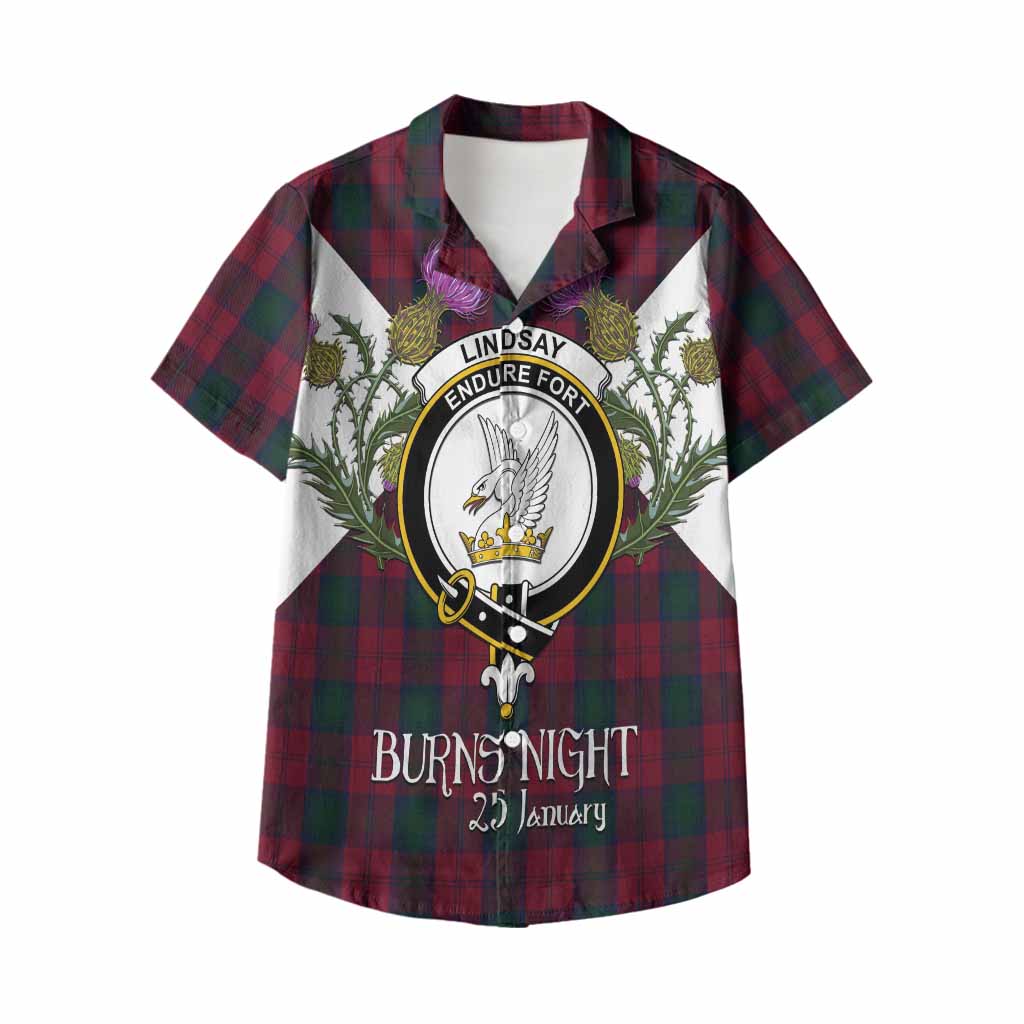 Lindsay Tartan Family Crest Kid Hawaiian Shirt Scottish Burns Night Thistle Floral