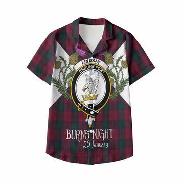 Lindsay Tartan Family Crest Kid Hawaiian Shirt Scottish Burns Night Thistle Floral