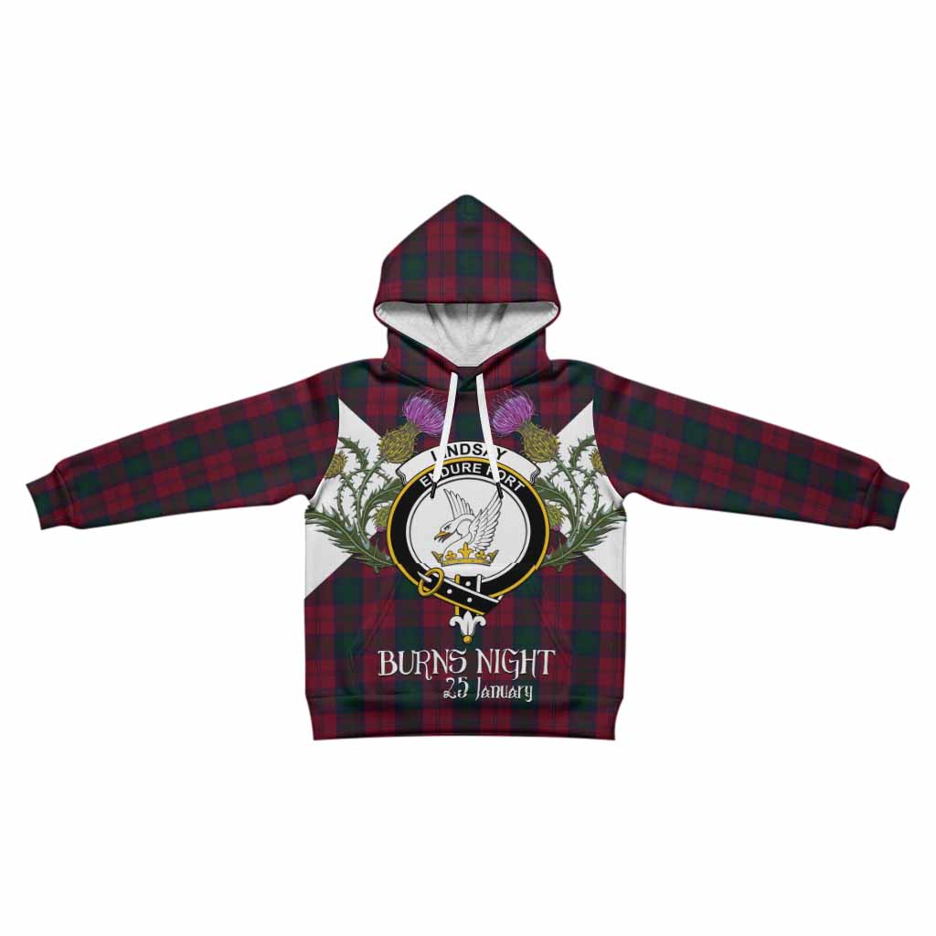 Lindsay Tartan Family Crest Kid Hoodie Scottish Burns Night Thistle Floral